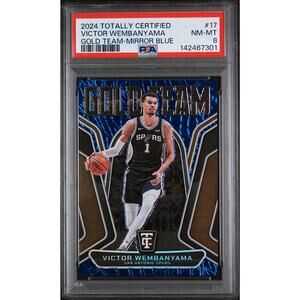 2024 TOTALLY CERTIFIED GOLD TEAM #17 WEMBANYAMA MIRROR BLUE /49 - PSA 8 POP 2